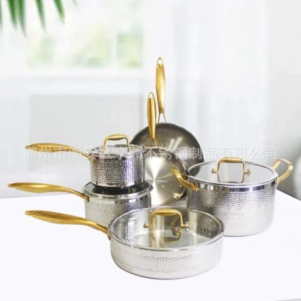 6pcs 304 Hammered Honeycomb Stainless Steel Pots