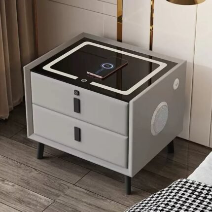 Smart Bedside Table with Wireless Charging, Bluetooth Speaker, Fingerprint Lock & USB